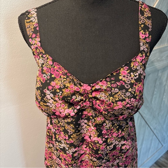 VTG Karen Stevens Slip Dress Babydoll Black Floral romantic fairy Milkmaid Sz10 - Picture 3 of 13
